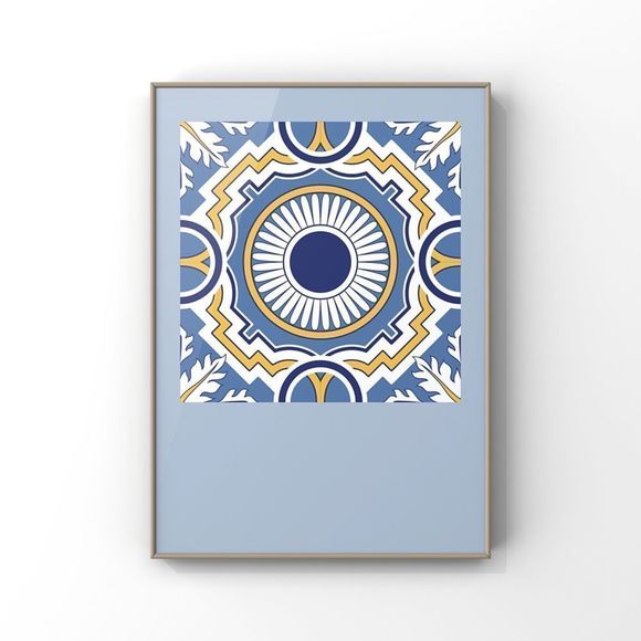Moroccan Tribal Trendy Tile Blue yellow Poster Wall Art set of four Art Print - Picture 7 of 12